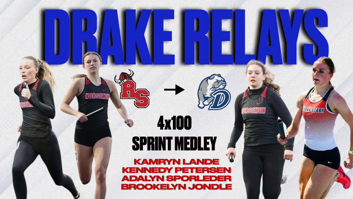 Congrats to Norsemen Kamryn Lande, Kennedy Petersen, Brooklyn Jondle &amp; Adalyn Sporleder on qualifying for the Drake Relays in the 4x100 &amp; 800m Sprint Medley. 

The relay team tacks on not one but two qualifying times for Drake (April 23-26)

#iahstrk
#rolandstorytrackandfield