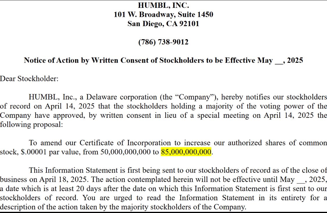 EuThiago_Moura's tweet photo. HUMBLE NATION

Preparing HUMBL Ventures to capitalize on the creation of a liquidity buffer, authorizing the issuance of new shares to prepare for future securities offerings.

The capitalized HUMBL will bring a better positioned company!

Focus on generating shareholder value. https://t.co/yGxVu3Vm5E