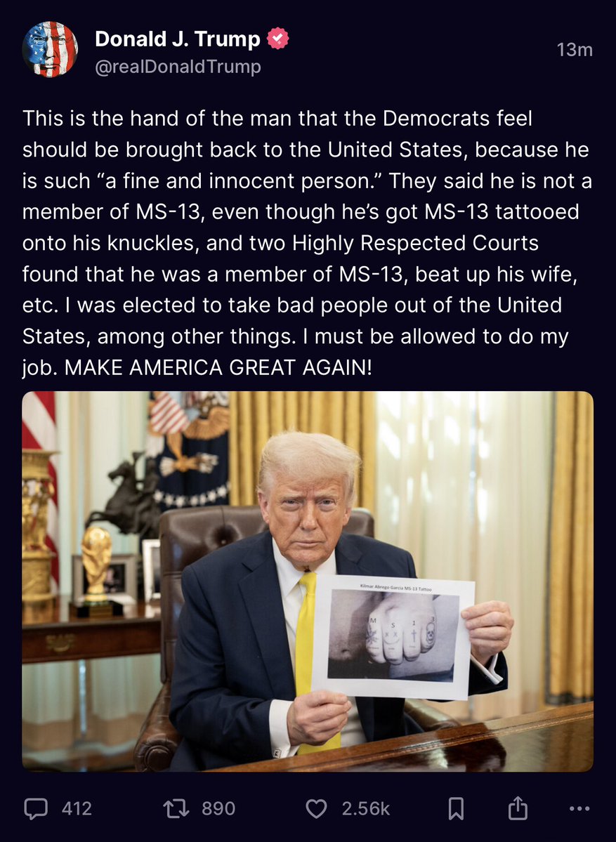 MAGAgeddon's tweet image. BREAKING: Trump Holds Photo of Kilmar Abrego Garcia, MS-13 Member, Blasts Democrats for Wanting Reentry #DeMS13