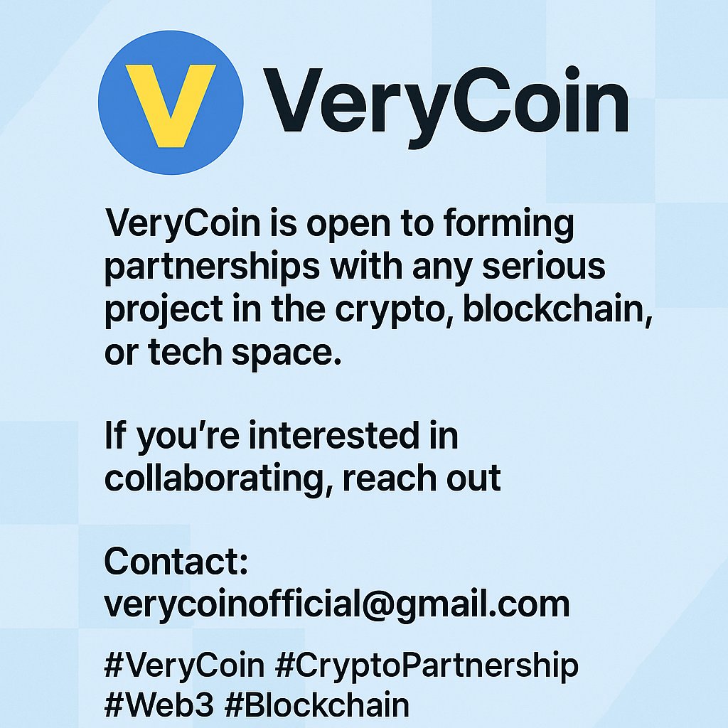 VeryCoin1's tweet photo. VeryCoin is open to forming partnerships with any serious project in the crypto, blockchain, or tech space. If you're interested in collaborating, reach out!
Contact: verycoinofficial@gmail.com

#VeryCoin #CryptoPartnership #Web3 #Blockchain https://t.co/u29jBWMCJU