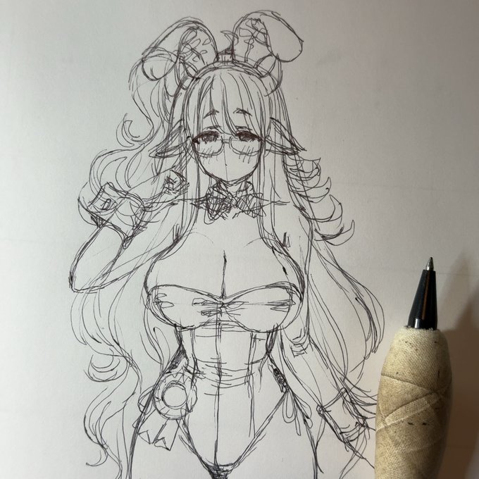 Skeb作業中  
 「先生のバニースーツを着ているうちのOCの受け方見たいです!」 