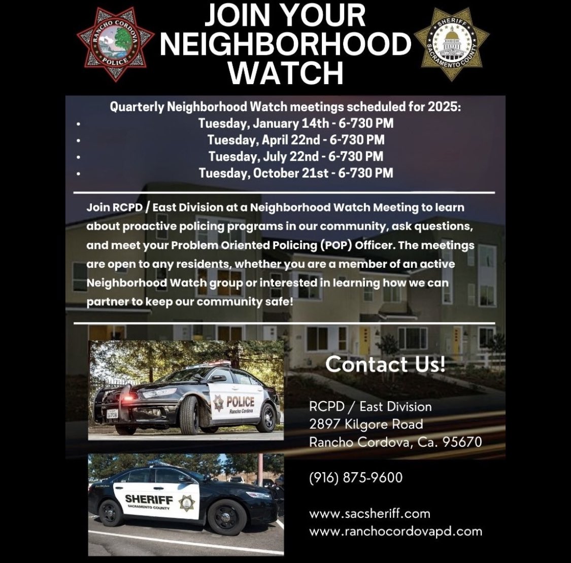 🚨 This quarter's Neighborhood Watch meeting is scheduled for Tuesday, April 22 at RCPD / East Division Station! The meeting will take place from 6 - 7:30 PM in the Canfield Community Room!
🌟
We look forward to seeing you there! 🚨