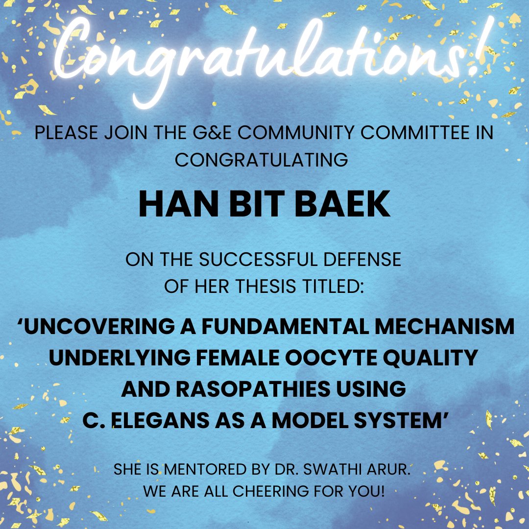 Genetics&Epigenetics (@utgsbsgne) on Twitter photo Congratulations Dr. Beak <a href="/hanbitbaek/">Han Bit Baek</a> and Dr. Arur! @sarur2 <a href="/MDA_UTHGrad/">MD Anderson-UTH Grad</a> <a href="/MDAndersonNews/">MD Anderson Cancer Center</a> #phdthesisdefense #weareGSBS #rasopathies #celegans Congratulations Dr. Beak <a href="/hanbitbaek/">Han Bit Baek</a> and Dr. Arur! @sarur2 <a href="/MDA_UTHGrad/">MD Anderson-UTH Grad</a> <a href="/MDAndersonNews/">MD Anderson Cancer Center</a> #phdthesisdefense #weareGSBS #rasopathies #celegans