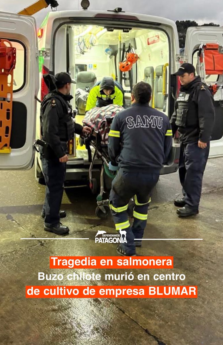 DefendamsChiloe's tweet photo. #Ahora #Urgente
Nueva tragedia en salmonera : buzo murió en centro de cultivo
BLUMAR , la misma del caso Cobra
Durante la tarde de ayer, personal de guardia de la Capitanía de Puerto de Puerto Chacabuco recibió el llamado telefónico del Jefe del Centro de Cultivo “Elena Weste” perteneciente a la empresa Blumar, informando la evacuación de emergencia de un Buzo accidentado a Puerto Chacabuco por medio del Catamarán “Caleta Vidal”, nave que se encontraba efectuando la faena de buceo en el mismo Centro de Cultivo.
Ante la información recibida, se dispuso el zarpe de emergencia de una patrullera rápida de la Armada objeto interceptar al Catamarán y agilizar la evacuación, no obstante a lo anterior y pese a los esfuerzos, una vez en Puerto, Personal del SAMU de Puerto Chacabuco constató que el evacuado se encontraba sin sus signos vitales, declarando su lamentable fallecimiento.
Se informaron los hechos al Fiscal de Turno de Puerto Aysén, quien dispuso el procedimiento de rigor y posterior entrega del cuerpo a personal dependiente del SML. Asimismo, se dio cuenta de la situación y los antecedentes al Fiscal Marítimo Permanente de la Gobernación Marítima de Aysén quien se constituyó a efectuar las primeras diligencias.
Todos los antecedentes fueron puestos a disposición del Ministerio Publico y Fiscalía Marítima para la determinación de las causas, circunstancias y responsables si los hubiere. Finalmente, la Capitanía de Puerto de Puerto Chacabuco en nombre de la Armada de Chile lamenta profundamente esta situación y extiende sus condolencias a su familia y cercanos.
Info de Canal Once Puerto Aysen
#blumar
#salmoneras
#casocobra
@DirecDelTrabajo
@MintrabChile
@inddhh
@jorbritoh
@daniel_nunez_a
@adeurresti
@Dip_JaimeAraya