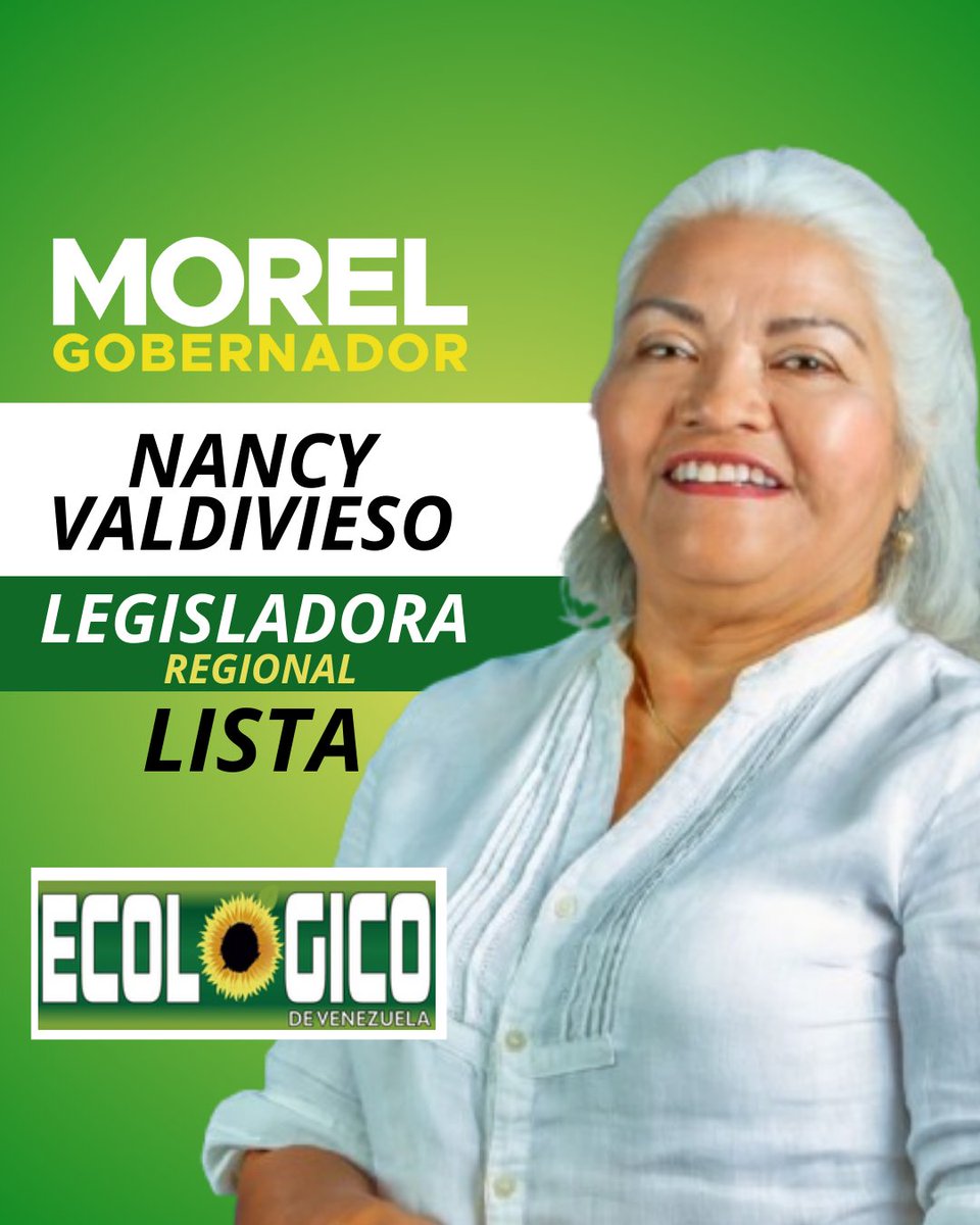 econvaesparta's tweet photo. Este #25M, tú voz cuenta VOTA #ECOLÓGICO 🌻 

Ubica la tarjeta ECOLÓGICO con el girasol 🌻, y apoya a Nancy Valdivieso Legisladora Regional.

Juntos podemos contribuir al cuidado de nuestro ambiente.

#NuevaEsparta, vota ECOLÓGICO 🌻 

#ecologiconuevaesparta 
#yosigoconmorel https://t.co/JMD5pEBDDO