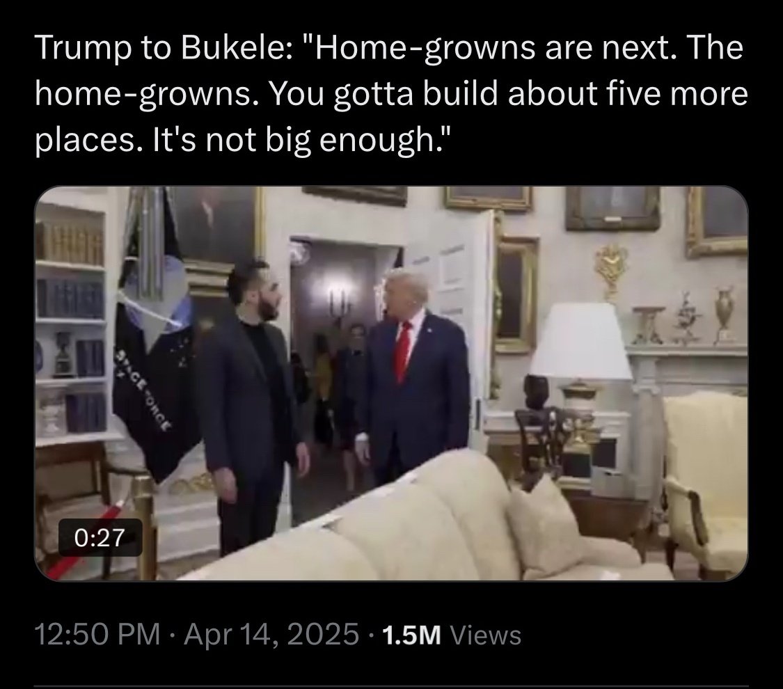 SadiaSy10639266's tweet photo. @JasmineForUS Trump announced his plan to start deporting "home-grown criminals" to El Salvador. This seems reasonable, right, #MAGA? It looks like we can expect #PhoenixIkner to be put on the next flight out, without any due process, of course. 🤡 @POTUS 
#FSU #Homegrown #Trump #vincevaughn https://t.co/An0Xw17ZMq