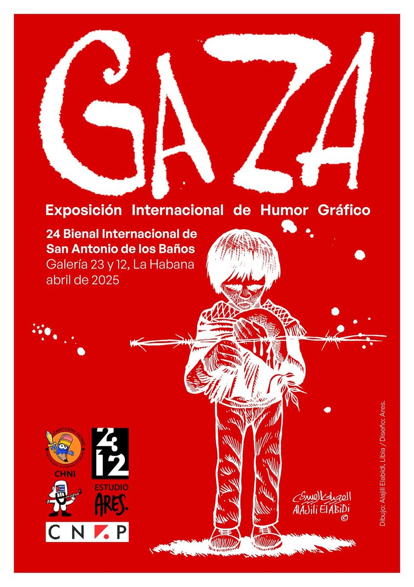 GHNordelo5's tweet photo. Muestra Internacional organizada por los caricaturistas Fadi Abou Hassan  y Arístides Hernández, Ares. Galería 23 y 12, Unión de Periodistas de Cuba, en el marco de la 24 Bienal de San Antonio de los Baños. Más de 58 autores de 30 países.  #Cuba #CDRCuba #FreePalestine https://t.co/xCuzBH8RG2