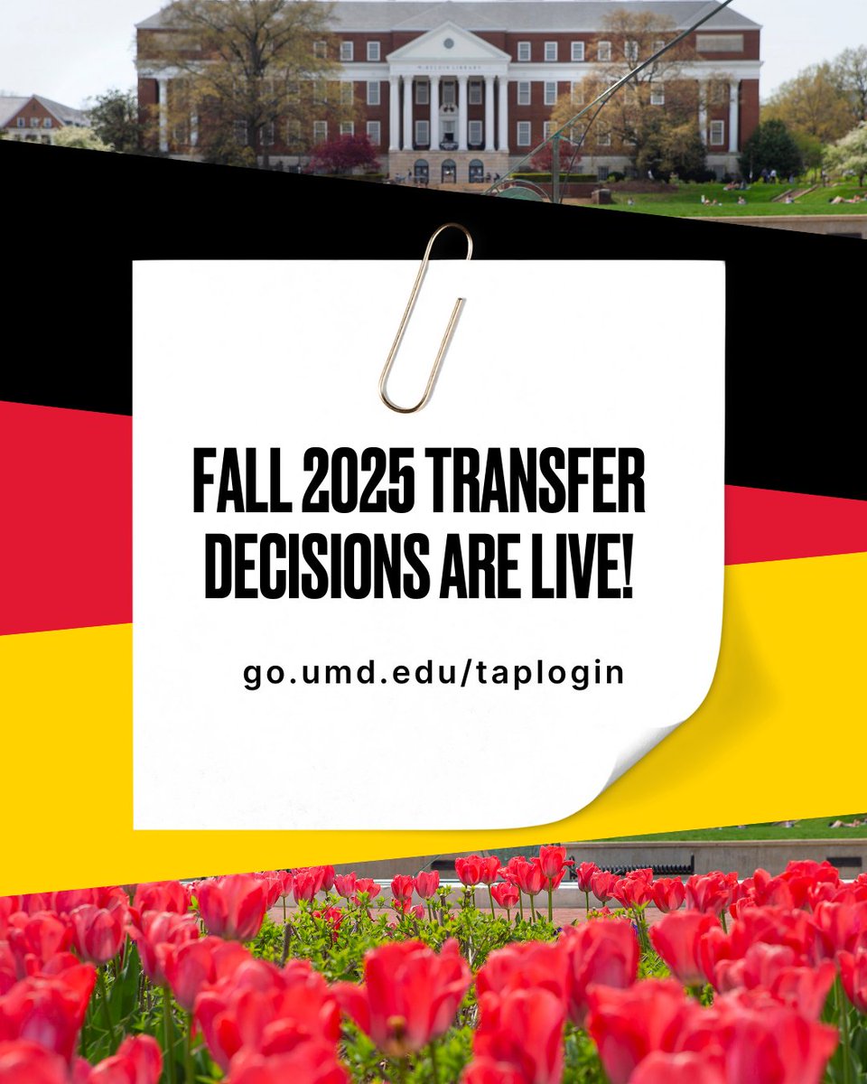 ApplyMaryland's tweet photo. Congrats to our newly admitted #TransferTerps! Decisions for transfer students that applied and submitted all required materials by the March 1 early action deadline are now available. View your decision at https://t.co/SzeO7DAmwa. #NowATerp https://t.co/28HEEhui7h