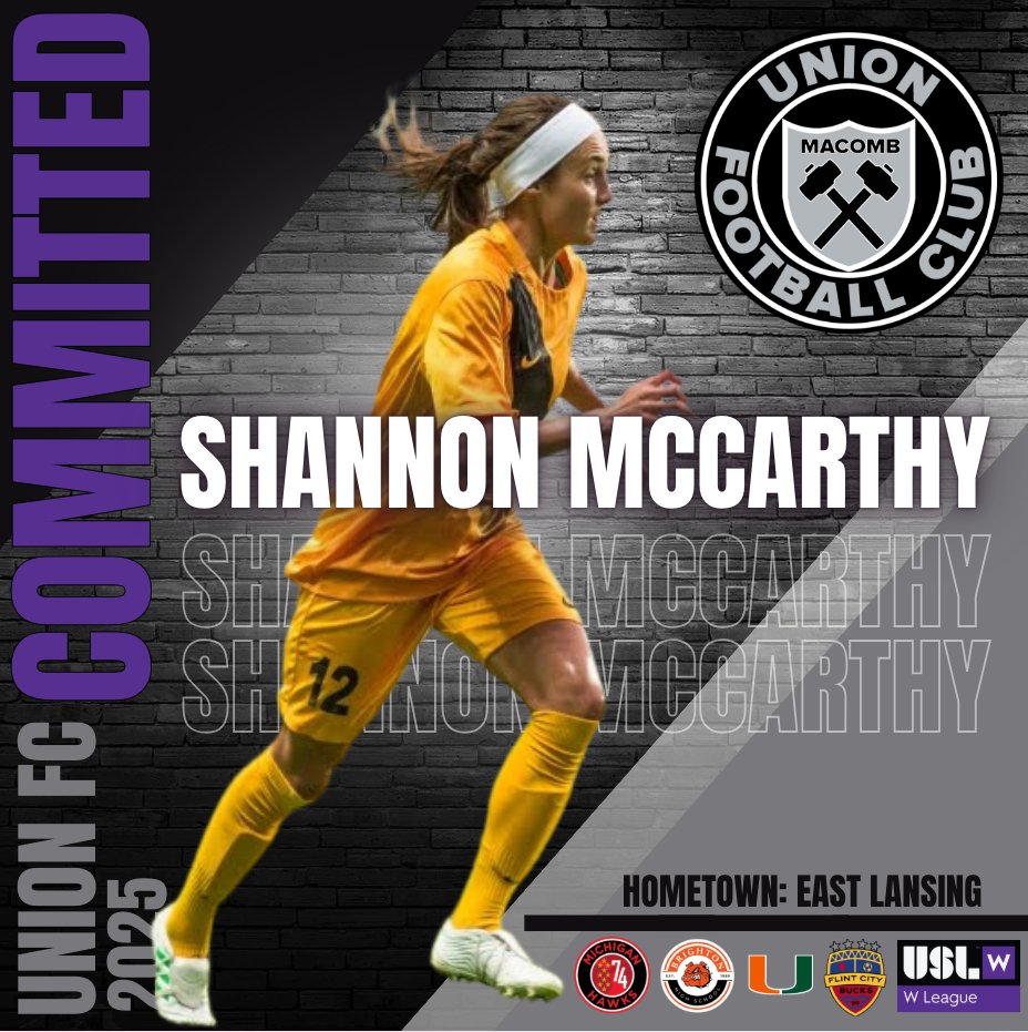 UnionFCMacomb's tweet photo. Welcome, Shannon McCarthy!

Shannon brings an extensive career to Union FC both on and off the field.  As a player, she has played at the top level as a youth (@MIHawks1974 alumni), college, and professional player.  She faced some of the best in the country as a standout for @CanesFutbol in ACC play, and was a 3 time captain there.

After college, she moved on to play professionally in Sweden, Japan, and Kazakhstan, where she played with and against some of the best players in the world, including in the UEFA Champions League. She has represented Team USA, who were crowned the 2024 MiniFootball World Cup Champions, and has also played in the USL-W for @DetroitCityFC and @FlintCityAFC

Shannon brings incredible experience, leadership, and talent to our team, and we are so excited to have her as part of the family.  Welcome to the Union!

#UnionFC #USLW #ForMichiganByMichigan #MiamiSoccer #ACCSoccer
@KenMasuhr_Jr