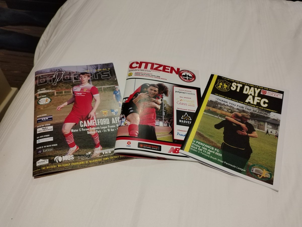 Neil Laughlin (@neillaughlin) on Twitter photo Successful Good Friday on the South West Peninsula League Groundhop
<a href="/STDAYAFC1/">St Day AFC</a> <a href="/TCFC_Official/">Truro (C)ity FC</a> <a href="/TheBridger1894/">Wadebridge Town FC</a> <a href="/swpleague/">WALTER C. PARSON PENINSULA LEAGUE</a> <a href="/NLprogs/">Non-League Programmes</a> Successful Good Friday on the South West Peninsula League Groundhop
<a href="/STDAYAFC1/">St Day AFC</a> <a href="/TCFC_Official/">Truro (C)ity FC</a> <a href="/TheBridger1894/">Wadebridge Town FC</a> <a href="/swpleague/">WALTER C. PARSON PENINSULA LEAGUE</a> <a href="/NLprogs/">Non-League Programmes</a>
