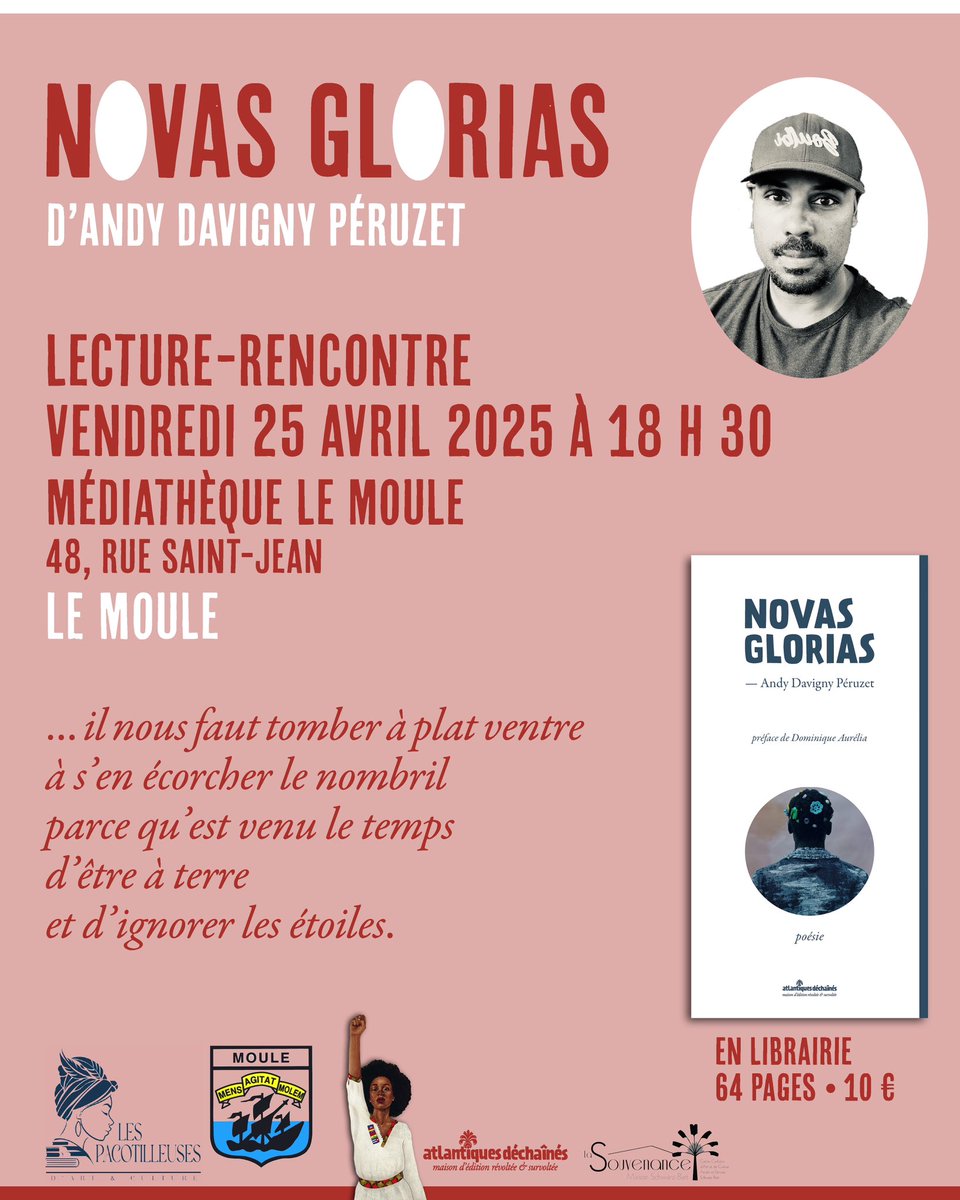 atlan_dechaines's tweet photo. Andy Davigny, Novas Glórias. 

Lancement en Guadeloupe avec deux rencontres publiques le jeudi 24 avril à la médiathèque du Moule et le vendredi 25 avril à la médiathèque de Pointe-à-Pitre. 

#poésie https://t.co/r04Ze9Pldv