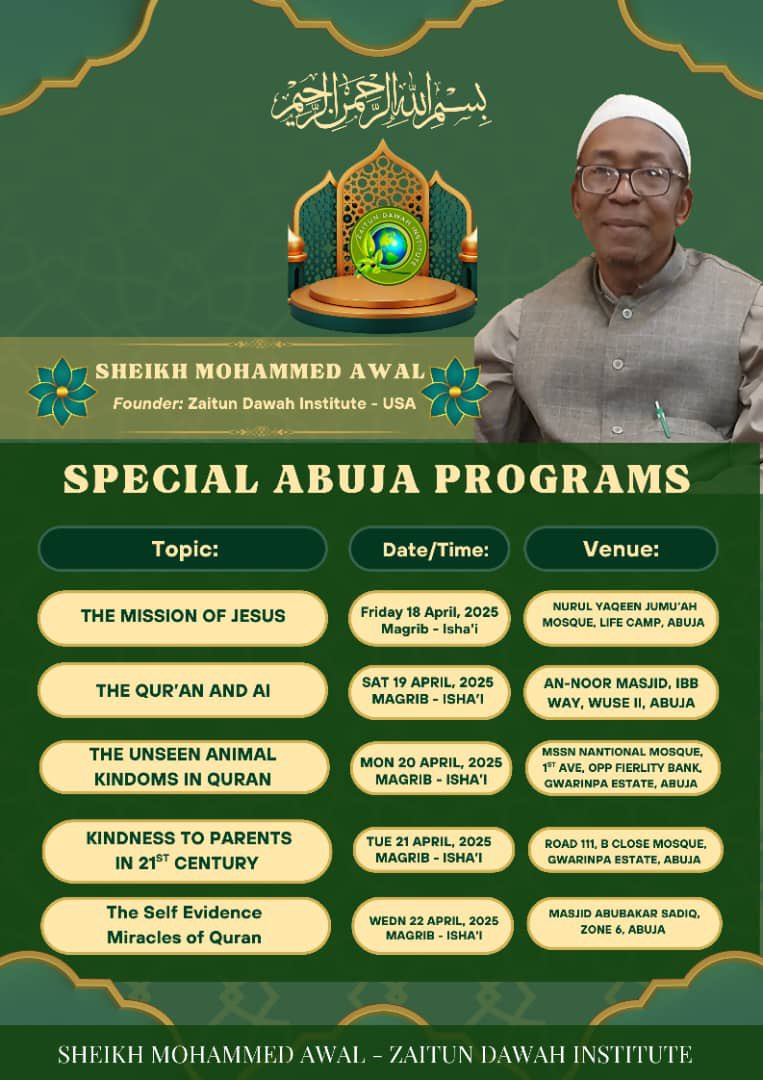 Get ready for an exhilarating experience! 

Our next lecture is happening at the Annur Mosque tomorrow, and you won't want to miss it! 

Make sure to mark your calendars for all the upcoming lectures around Abuja—there's a wealth of knowledge waiting for you! See you there!