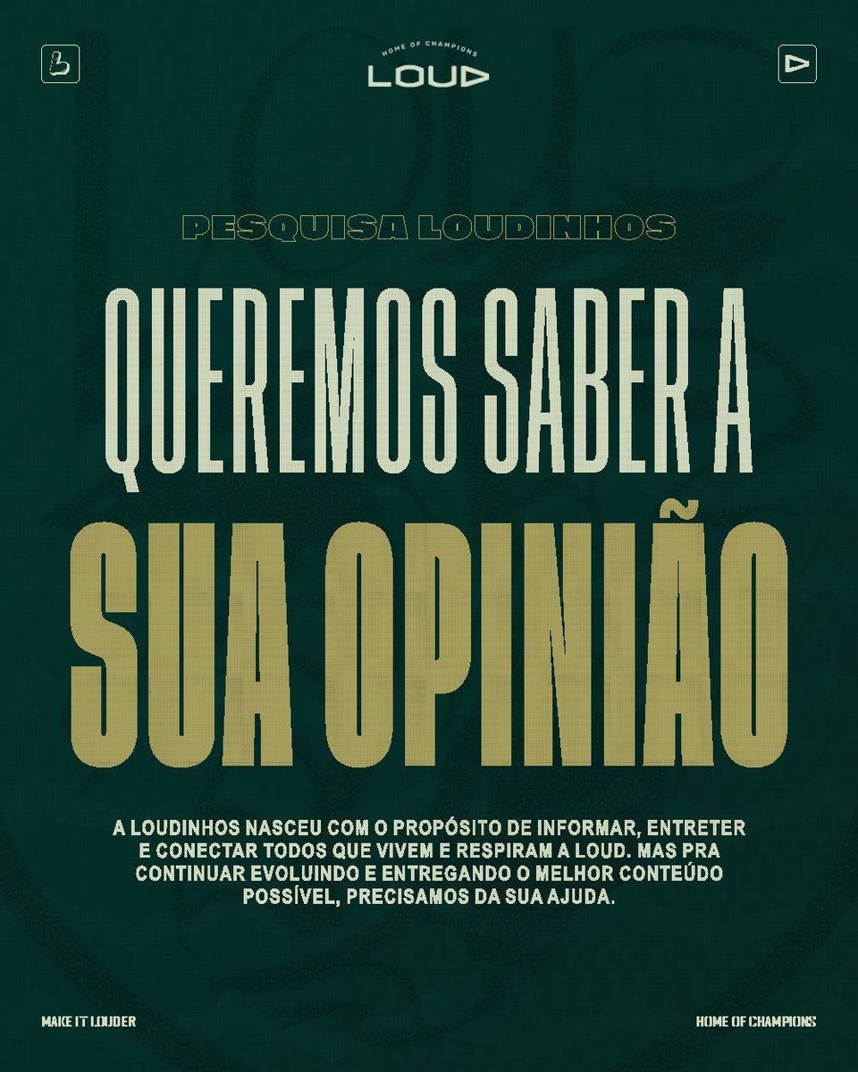loudinhos's tweet photo. A LOUDinhos nasceu com o propósito de informar, entreter e conectar todos que vivem e respiram a @LOUDgg . Mas pra continuar evoluindo e entregando o melhor conteúdo possível, precisamos da sua ajuda.

Criamos um formulário de feedback para entender como estamos indo e, principalmente, como podemos melhorar. Sua opinião é essencial nesse processo.

🔗https://t.co/frXcTXOHFq 

Agradecemos desde já por torcerem com a gente💚