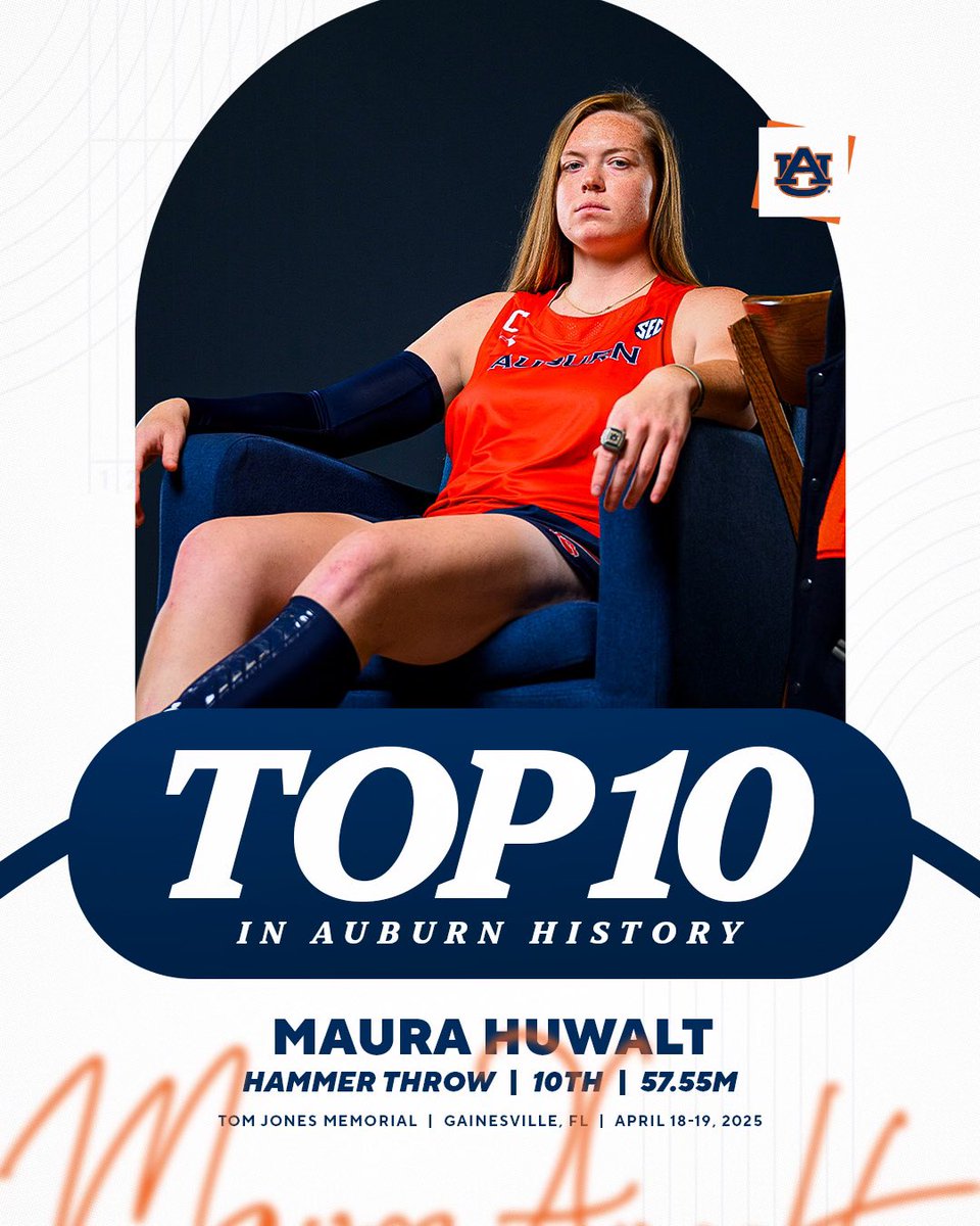 A new mark in Tiger history 🐅

<a href="/MauraHuwalt/">Maura Huwalt</a> claims the No. 10 spot on the Auburn Top 10 List in women’s hammer throw 

#WarEagle