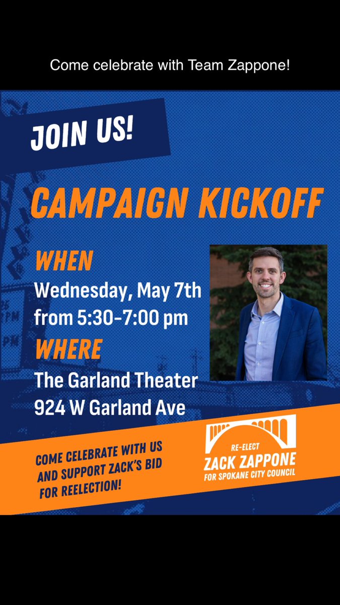 We’re kicking things off! 🎉 

I invite you to join us on Tuesday, May 7th from 5:30–7 PM at the Garland Theater for an evening of community, conversation, and commitment to building a better Spokane! 🥳

Come hear about our vision, meet neighbors, and help us start strong.