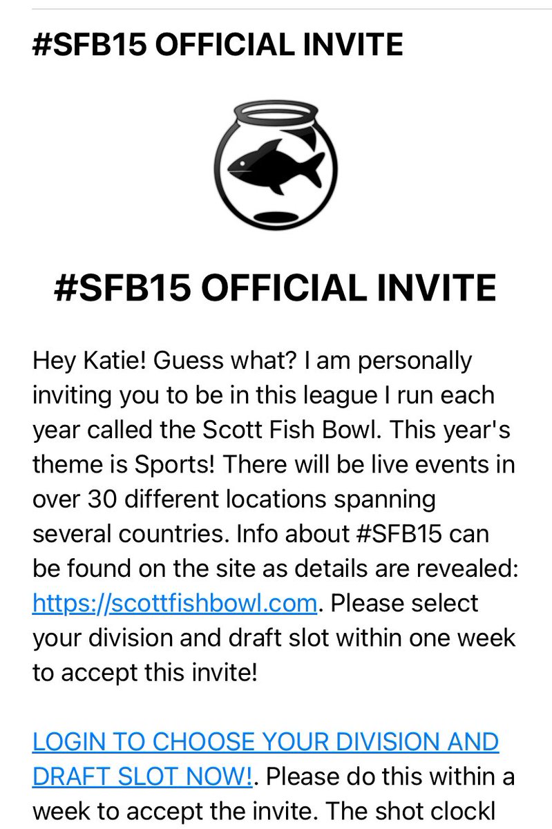 Looking forward to year 11 of competition in the best fantasy football event ever! Thanks <a href="/ScottFish24/">Scott Fish</a> <a href="/FantasyCaresOrg/">Fantasy Cares #fantasycares</a> #SFB15