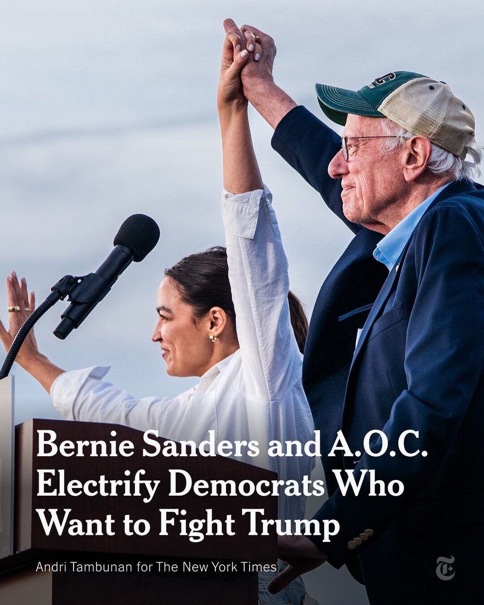 Our Revolution (@ourrevolution) on Twitter photo "Bernie Sanders AOC have drawn huge crowds on their “Fight Oligarchy” tour, energizing a beaten-down Democratic Party. They've stuck to a simple argument: The system is broken, with the wealthy enriching themselves while others scrape by." — <a href="/nytimes/">The New York Times</a>
Read here: "Bernie Sanders AOC have drawn huge crowds on their “Fight Oligarchy” tour, energizing a beaten-down Democratic Party. They've stuck to a simple argument: The system is broken, with the wealthy enriching themselves while others scrape by." — <a href="/nytimes/">The New York Times</a>
Read here:
