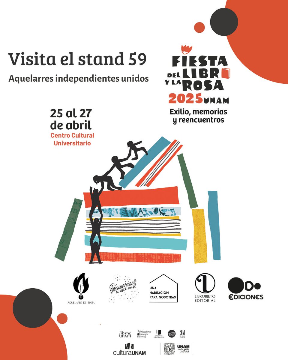 📖🌹¡Nos vemos en la Fiesta del Libro y la Rosa! Ven a visitarnos del 25 al 27 de abril en el CCU UNAM, stand 59 (a un lado del foro Utopía). 

Podrás adquirir nuestros libros impresos, suscribirte en persona por si desconfías de la virtualidad y conocer otros proyectos...