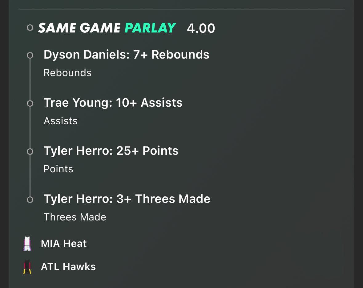 QuayThaChemist's tweet photo. SGP ⚫️ Heat vs. 🔴 Hawks @1.90 / Longshot
Dyson Daniels: 5+ Rebounds (L9/10)
Trae Young: 10+ Assists (L8/10)
Tyler Herro: 20+ Points (L10/10)
Like ❤️ if Tailing!
#F4F #IFB #N4N #NBA #NBA2K #NBAPicks #NBAVideo #NBAFantasy #NBATV #MIAvsATL #NBAX #HeatNation
#TrueToAtlanta https://t.co/6b94z1KIyW