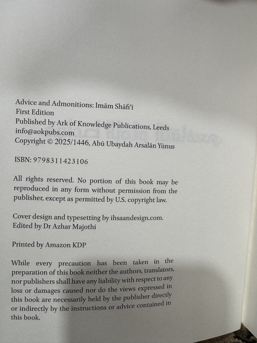 IbrahimAlkoobee's tweet photo. ADVICE and ADMONITIONS - 
Imam Shāfi’i - 
Arsalan Yunus - 
@aokpubs https://t.co/jte3J31rWy