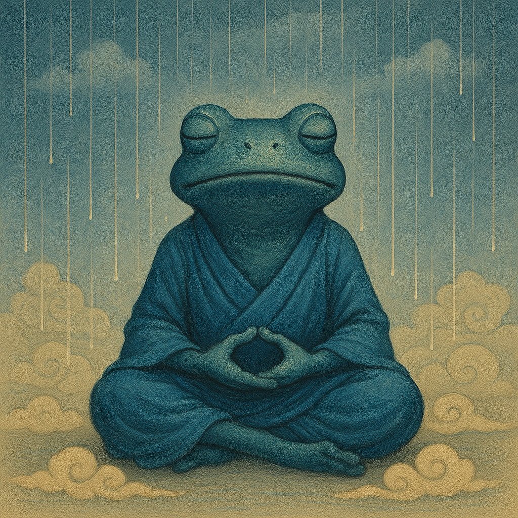 SatoriHopper's tweet photo. ☔🐸🍀
静けさに包まれた朝。
一歩を踏み出す前の、深い呼吸のような時間。
今日も、“円”の旅は続く。
Morning wrapped in stillness.
A breath before the first step—
En continues his quiet journey.
#禅蛙円 #SatoriHopper #ZenFrog #朝の始まり #InkStyle https://t.co/L5AIf1N7lP