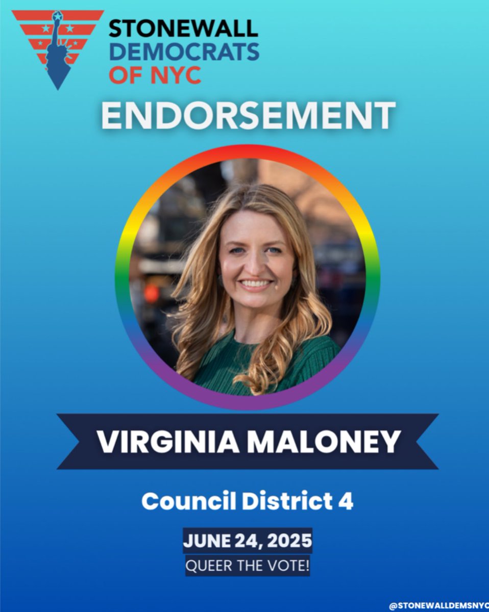 I am incredibly proud of my daughter Virginia earning Stonewall’s endorsement for City Council!!!
#StonewallDemocratsNYC #LGBTQrights #NYCpolitics #District4 #Pride #MaloneyforCouncil #EqualityforAll