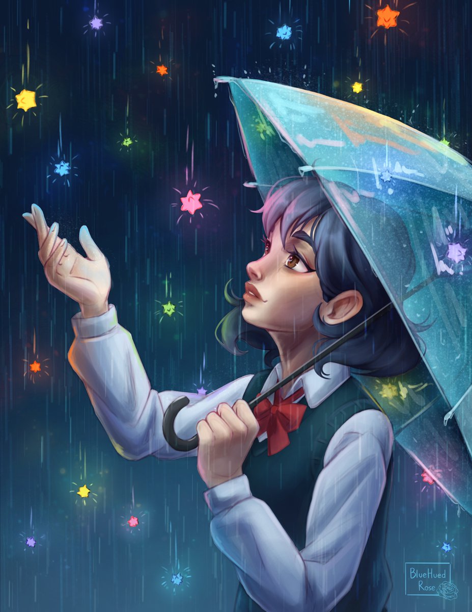 Konpeito candy rain!
I wanted to try something new and make a scene with all sorts of light sources.  
#digitalart #animeart #anime #fantasy