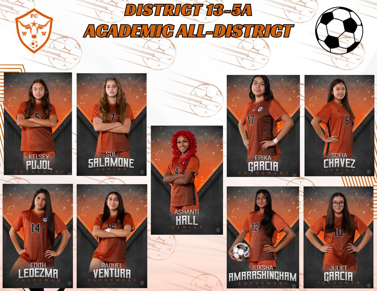 WTWGirlsSoccer (@wtwgirlssoccer) on Twitter photo Starting off w/
The Academic All-District Team this year!! These Ladies do a phenomenal job on the field, but especially in the classroom!! They represent <a href="/WTWHighSchool/">WT White High School</a> at its finest!!
<a href="/WTWLonghorns/">W.T. White Longhorns Athletics</a> <a href="/ClubWtw/">WTW Longhorns Booster Club</a> <a href="/dallasathletics/">Dallas ISD Athletics</a> <a href="/KelseyPujol2027/">Kelsey Pujol</a> <a href="/SalamoneSoleil/">Soleil Salamone #4 DKSC 07 Vielma</a> <a href="/AshantiElite4/">Ashanti Hall</a> Starting off w/
The Academic All-District Team this year!! These Ladies do a phenomenal job on the field, but especially in the classroom!! They represent <a href="/WTWHighSchool/">WT White High School</a> at its finest!!
<a href="/WTWLonghorns/">W.T. White Longhorns Athletics</a> <a href="/ClubWtw/">WTW Longhorns Booster Club</a> <a href="/dallasathletics/">Dallas ISD Athletics</a> <a href="/KelseyPujol2027/">Kelsey Pujol</a> <a href="/SalamoneSoleil/">Soleil Salamone #4 DKSC 07 Vielma</a> <a href="/AshantiElite4/">Ashanti Hall</a>