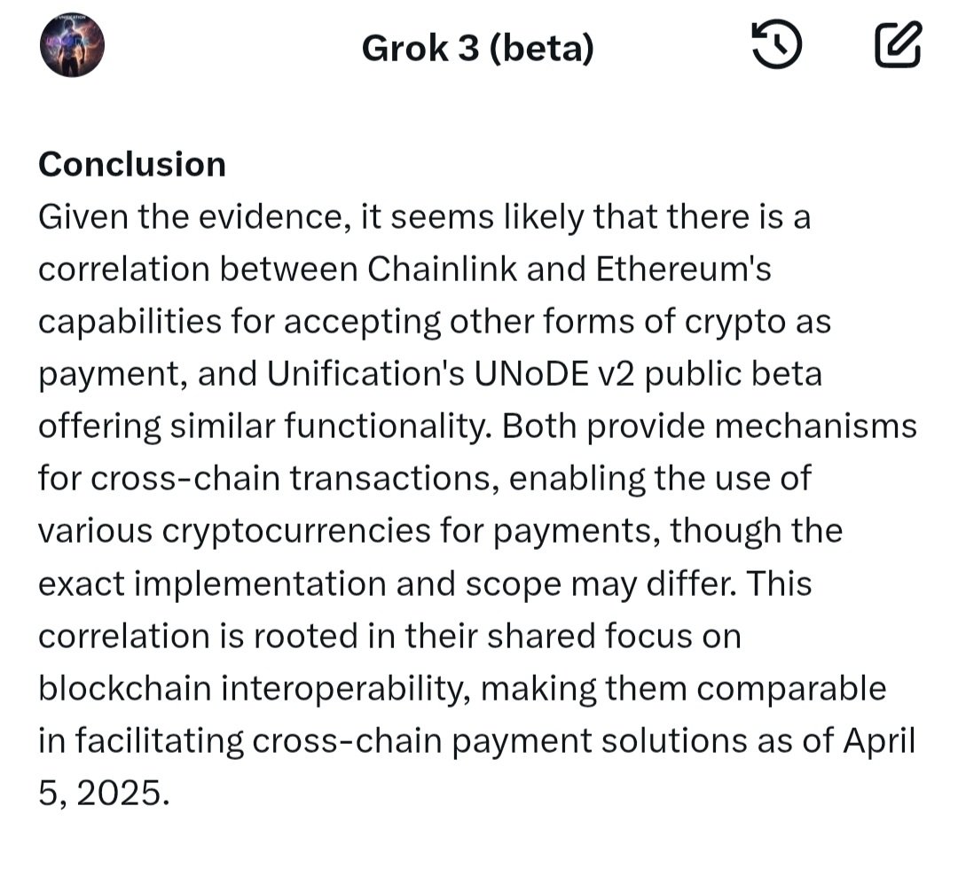 No0ne_today's tweet photo. Some of us see 👀 real #Utility, #Interoperability, #DeFi, #Web3, #API, and the list goes on. Guess what Uncle GROK sees it, too. 
@UnificationUND #UNoDE 
$FUND $XFUND 
#Unification is the most undervalued utility project in all of crypto. https://t.co/4SpugPfSuN