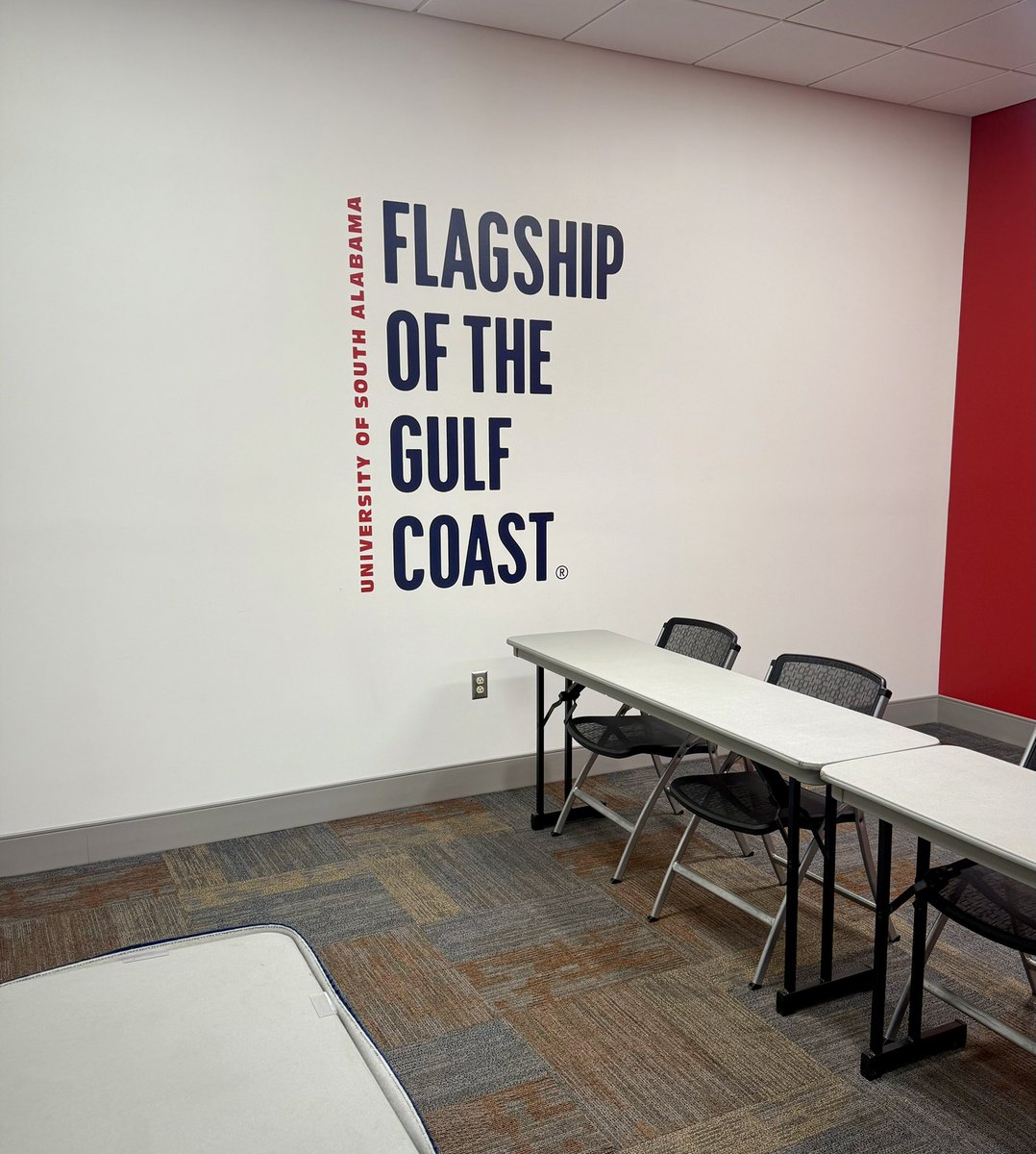 SA_StuAffairs's tweet photo. The Student Center just got a little bolder! They’ve added some fresh new wall graphics to their meeting rooms, bringing that South Alabama pride and school spirit front and center. #ReadySouthGo 🐾 https://t.co/qyXgwKfMS3