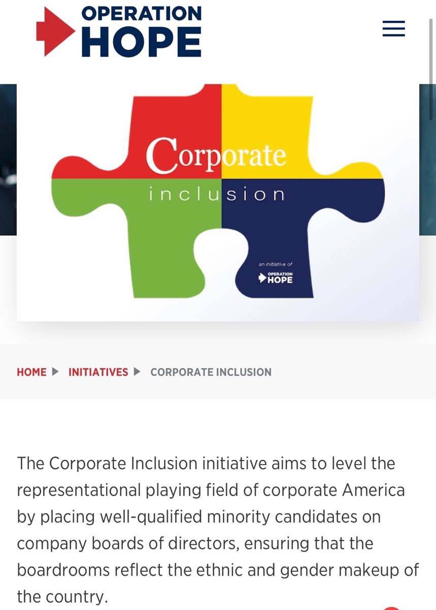 LauraLoomer's tweet photo. 22 MILLION VIEWS

BUT WAIT, THERE IS MORE: @elonmusk 

John Hope Bryant @johnhopebryant is a founding father of DEI. 

Operation HOPE, founded by John Hope Bryant, promotes DEI in America’s corporate boardrooms. Its Corporate Inclusion Initiative according to his website, “aims to level the representational playing field in corporate America by placing well-qualified minority candidates on company boards of directors, ensuring boardrooms reflect the ethnic and gender diversity of the country.”

How does this align with the Trump admin? Why do we have uppity black liberals in the Trump admin pushing DEI despite being career Trump haters? @SecScottBessent 

The uppity black liberal is just as obnoxious as the White liberal Karen, and they serve the same race pimp masters. 

It is also important to note that Operation HOPE’s Business Plan for America “emphasizes diversity and opportunity as cornerstones for economic growth, sustaining the United States’ position as a global leader, and ensuring shared prosperity.”

DEI needs to DIE. 

John Hope Bryant can’t be allowed to continue his work with the @USTreasury. 

See the receipts for yourself from @johnhopebryant’s own website to see how woke he is. 👇🏻

KEEP TRUMP HATERS AND DEI RACE PIMPS OUT OF THE WHITE HOUSE! 

@realDonaldTrump @JDVance