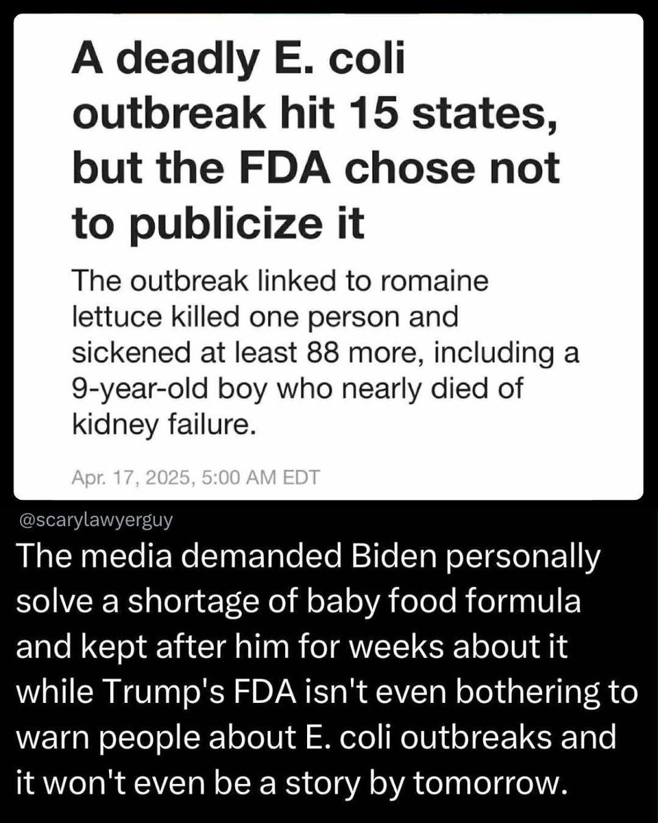 BiatchDulce's tweet photo. The Trump administration is an EPIC FAILURE! #FDA #EcoliOutbreak
Why? Just why not make the public aware?
Fucking Trumps garbage of an administration is at fault.
This is so wrong.
I’m pissed & you should be too. https://t.co/AzpOUY47L8