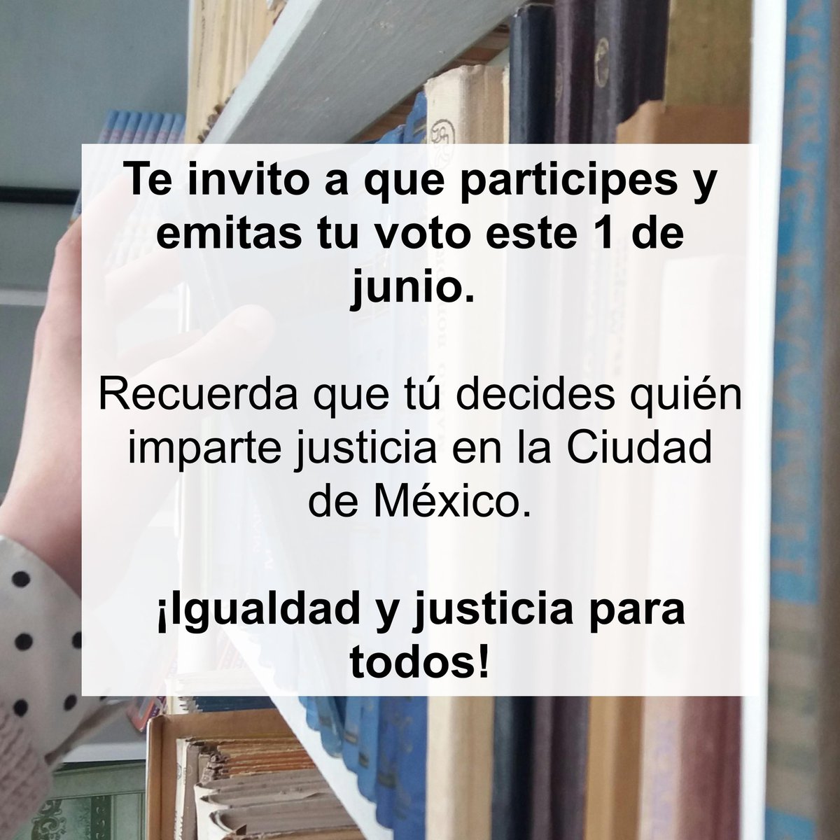 SerranoAlexP's tweet photo. 📢 Porque si tú no eliges a tus representantes del Poder Judicial de la CDMX, otros lo harán por ti.
 👊 Por una justicia cercana a la gente, ¡IGUALDAD Y JUSTICIA PARA TODOS! 
👇 ¿Tienes dudas? Escríbeme en comentarios. https://t.co/07nNQcpkpk