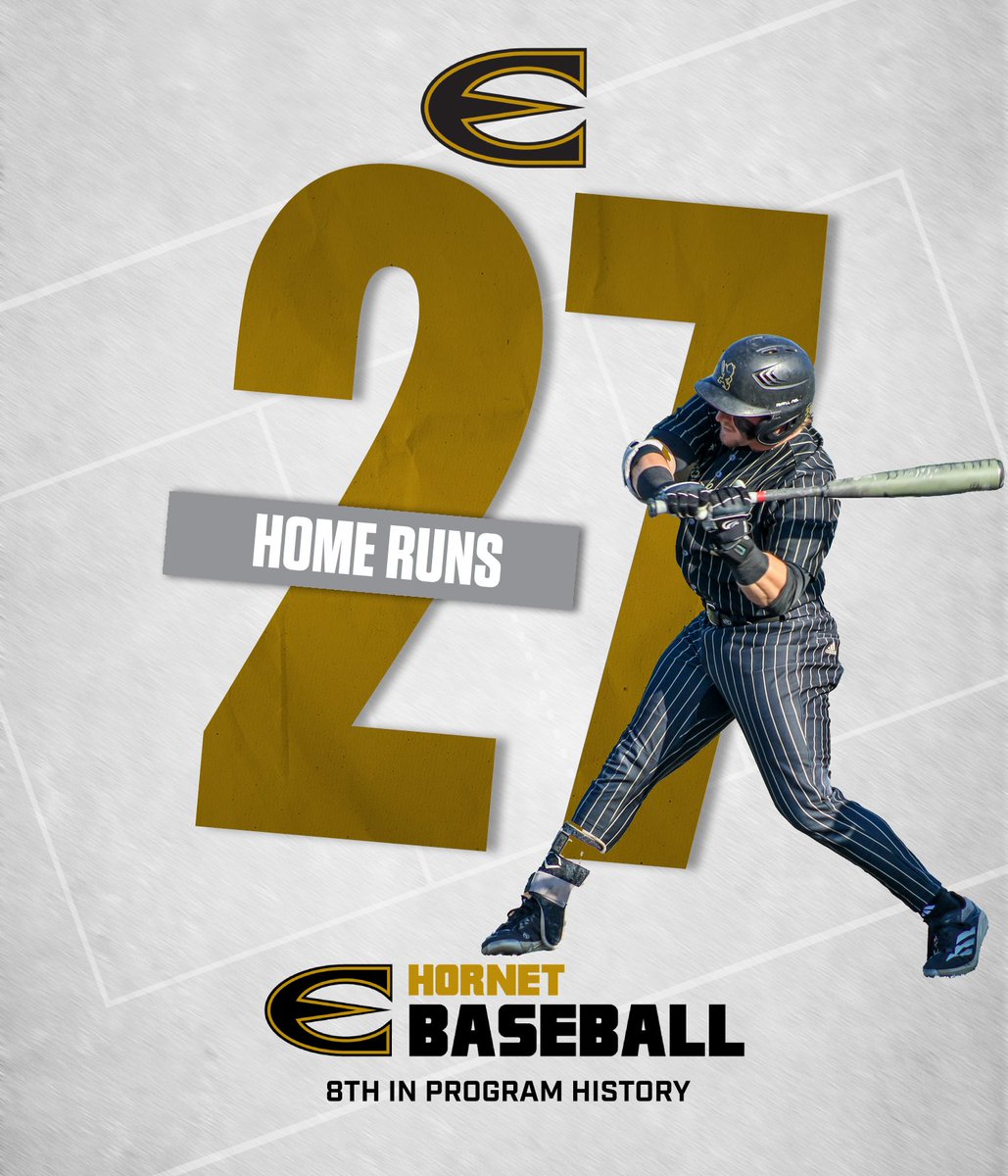In the Friday doubleheader against Northeastern State, TJ Racherbaumer homered three times to move into eighth in <a href="/ESUBaseball/">Hornet Baseball</a> history with 27 career home runs, passing Brad Bascue. #StingersUp