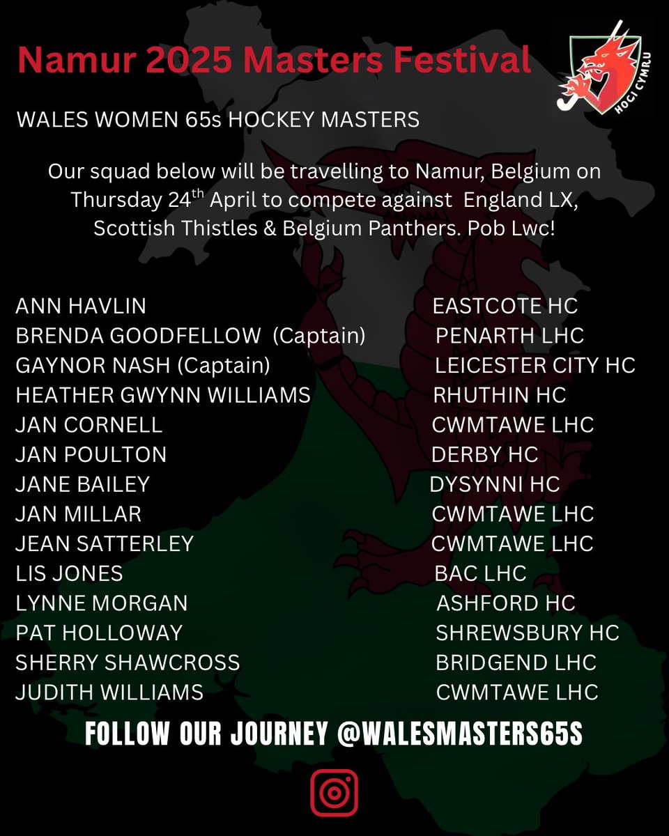 Next up for Wales Women’s 65s. Great opportunity for a few players who didn’t make the HN &amp; Euros Squad to still play competitively for Wales this cycle! 🏑🏴󠁧󠁢󠁷󠁬󠁳󠁿❤️ #keepingplayersinthegame  <a href="/HockeyWales/">Hoci Cymru</a> <a href="/WalesLadiesHock/">Wales Hoci Old Birds</a>