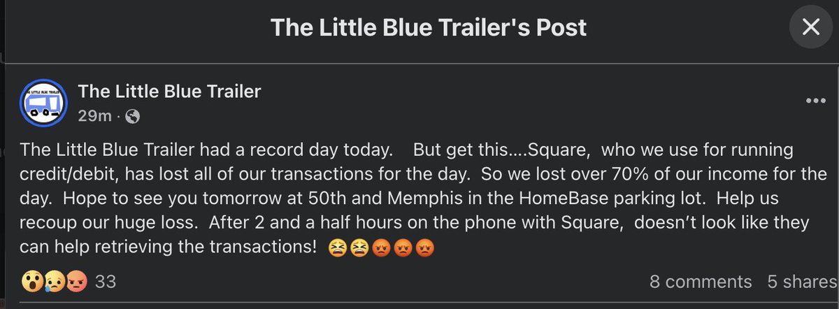 heatherdopson's tweet photo. Hey @Square - you need to get your CS team on this issue right away. This micro-business is a tremendous asset to our local community, and they were hit hard today. I'm watching you...

link to post: https://t.co/VxmQOtUmwd https://t.co/kr6BTD6Srw