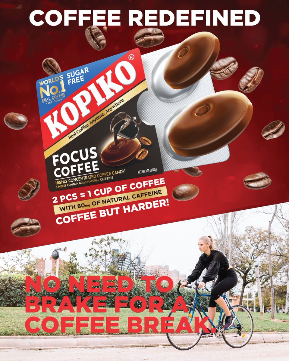 kopikoUS's tweet photo. Clocked out and ready to ride. ☀️🚴‍♀️Skip the café line and hit the road—KOPIKO FOCUS COFFEE is real coffee, redefined for life on the go.
2 pieces = 1 cup of coffee. 0 sugar.

#KopikoUS #CoffeeButHarder #FridayFreedom #FuelYourWeekend #GetOutside #CaffeineOnTheGo #CoffeeRedefined https://t.co/13ppNNFz8g