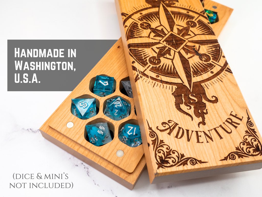 talonclaw's tweet photo. Set a course for excitement with Compass Adventure, a swashbuckling vault design inspired by old pirate maps, complete with a sailing ship and lurking tentacles. 
#woodworking #dice #dicevault #dnd #dndart https://t.co/7GbcFVygXP
