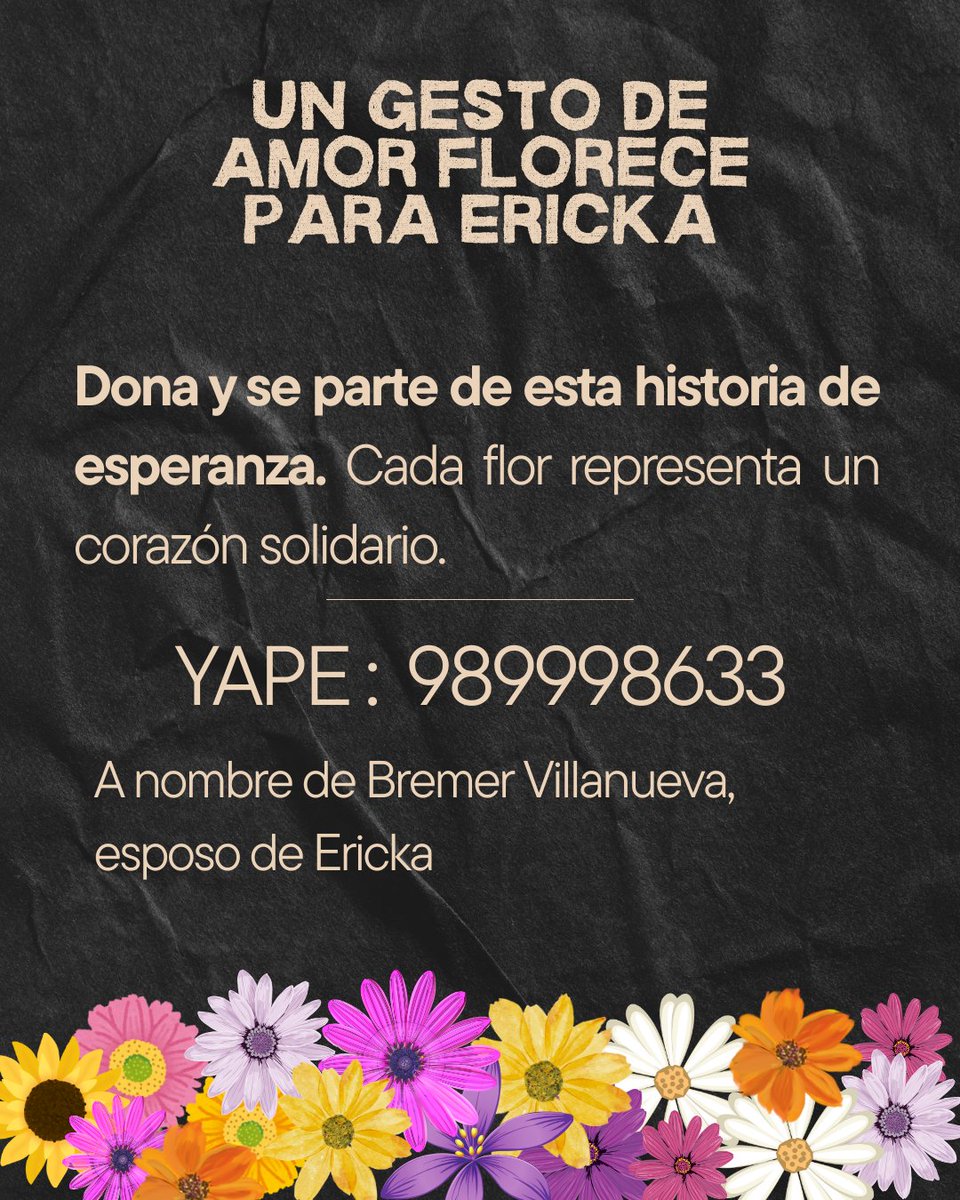 Hoy, Ericka necesita nuestro apoyo para cubrir los costos de su operación. Cada aporte se convertirá en un rayo de esperanza y un abrazo fraterno para ella y sus hijos.

Tu generosidad puede marcar la diferencia en la vida de Ericka. ¿Te unes a esta cadena de solidaridad?