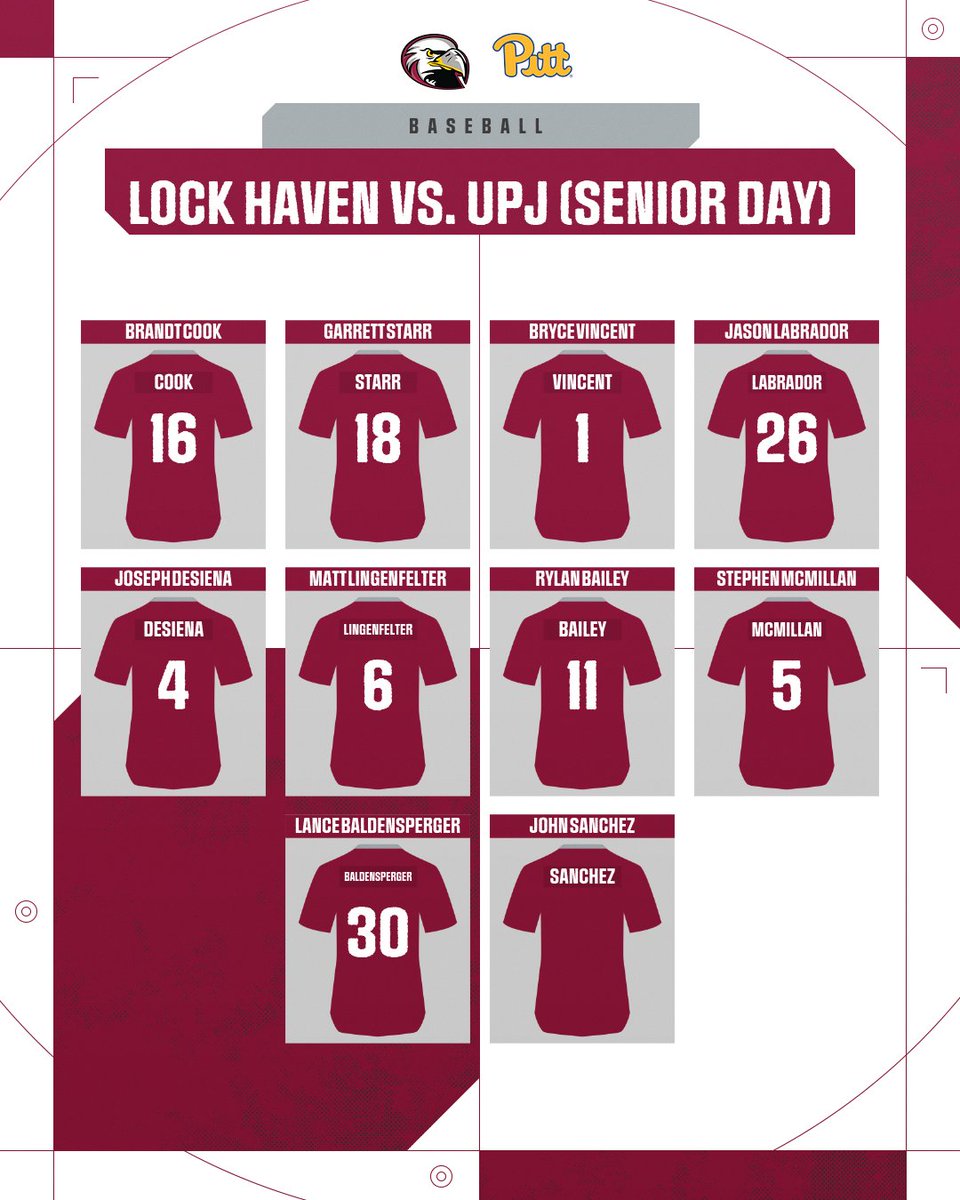 ⚾️GAMEDAY!

🦅@LHU_Baseball vs. Pitt-Johnstown (1 PM/DH)

Today is Senior Day!

📍Lock Haven, Pa.
🏟️Watkins Field
ℹ️GoLHU.com/program
📺📊GoLHU.com/coverage