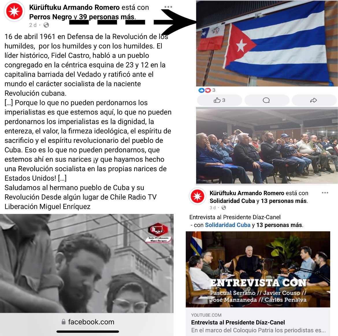 007Artemisa's tweet photo. El organizador de las Funas al @ClaudioCrespoG es Armado Romero del MIR. Asociado Cuba🇨🇺 Además, hace un llamado a organizarse contra la fuerza policial @Carabdechile . Está ligado a Perros Negros donde aparece el comunista Hugo Gutiérrez (publicación que borraron del 16/4) https://t.co/GAc2UKZtXV