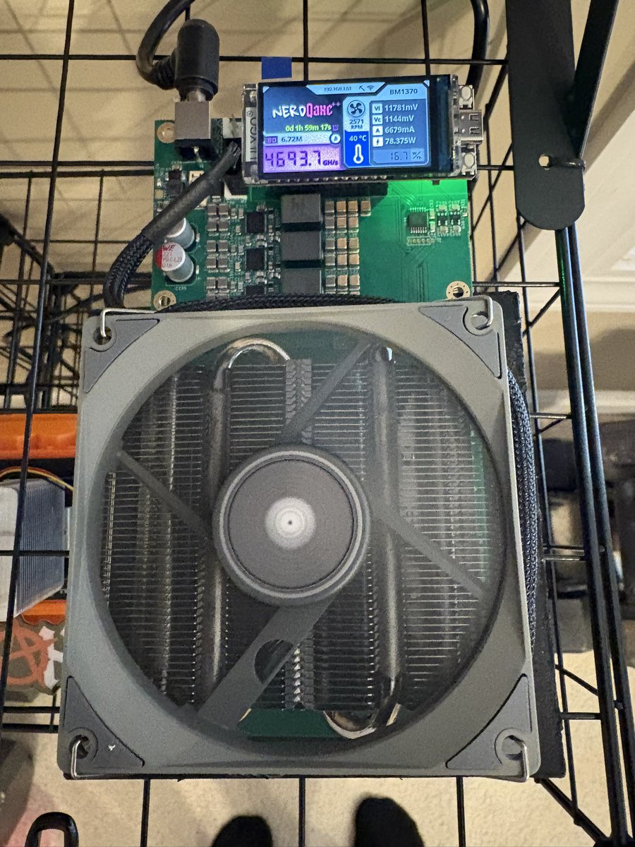 Deason7986's tweet photo. Wow @PlebSource is on the ball. Received the NerdQaxe++ today. Super easy to setup and this things cooks. Fantastic addition to the miner family. Thanks guys for this device!  Unbelievable quality on this thing. https://t.co/bp4povCUlu