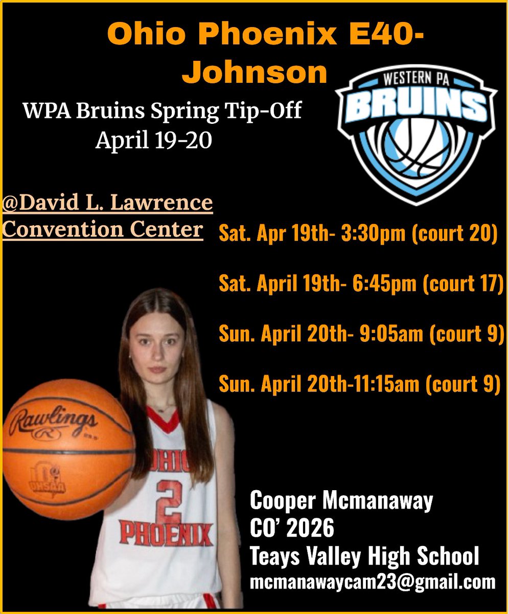 Cooper (@cooper_m_2026) on Twitter photo Come see me and my teammates in PA!
<a href="/PhoenixBBallAAU/">Mid-Ohio Phoenix/Ohio Phoenix AAU</a> <a href="/Malone_WBB/">Malone Women’s Basketball</a> <a href="/Coach_BSims/">Coach Sims</a> <a href="/CoachMason24/">Josh Mason</a> <a href="/Coach_Sword/">Shannon Sword</a> <a href="/coachshutler/">Chad Shutler</a> <a href="/CheriHarrer/">Cheri Harrer</a> <a href="/MaureenHirt/">Maureen Hirt</a> <a href="/Melissa_Kolbe/">Melissa Kolbe</a> <a href="/DNoles_32/">Diana Noles</a> <a href="/DubC_LQB/">Wilmington College Women’s Basketball</a> <a href="/CoachSStormont/">Sami Stormont</a> <a href="/BballCoachClark/">Ryan Clark</a> <a href="/KeystoneWBB/">Keystone College Women's Basketball</a> <a href="/MansfieldWBB/">Mansfield Women’s Basketball</a> Come see me and my teammates in PA!
<a href="/PhoenixBBallAAU/">Mid-Ohio Phoenix/Ohio Phoenix AAU</a> <a href="/Malone_WBB/">Malone Women’s Basketball</a> <a href="/Coach_BSims/">Coach Sims</a> <a href="/CoachMason24/">Josh Mason</a> <a href="/Coach_Sword/">Shannon Sword</a> <a href="/coachshutler/">Chad Shutler</a> <a href="/CheriHarrer/">Cheri Harrer</a> <a href="/MaureenHirt/">Maureen Hirt</a> <a href="/Melissa_Kolbe/">Melissa Kolbe</a> <a href="/DNoles_32/">Diana Noles</a> <a href="/DubC_LQB/">Wilmington College Women’s Basketball</a> <a href="/CoachSStormont/">Sami Stormont</a> <a href="/BballCoachClark/">Ryan Clark</a> <a href="/KeystoneWBB/">Keystone College Women's Basketball</a> <a href="/MansfieldWBB/">Mansfield Women’s Basketball</a>