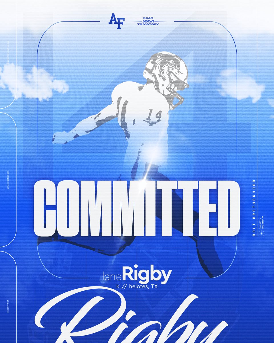 LaneRigby_07's tweet image. #AGTG After an amazing home visit with @CoachLamAF, I’m blessed to officially announce my commitment to continue my athletic and academic career at the United States Air Force Academy! @coachskene3 @CoachTCalhoun @AF_FBRecruiting @KohlsKicking @OCathletics1819