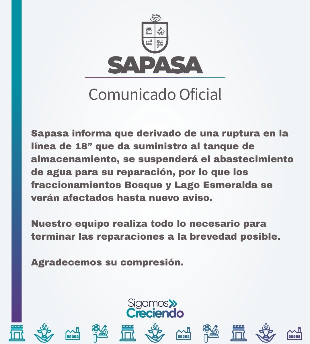 AtizapanZSAPASA's tweet photo. AVISO IMPORTANTE https://t.co/EeiQFlQ8Dp