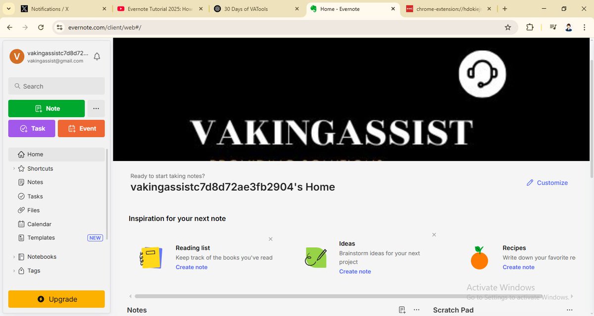 vakingassist's tweet photo. Day 23/30: Evernote

Today, I explored Evernote — a note-taking and organization tool that helps you capture ideas, tasks, and important info all in one place.

- Created my account and set up my workspace

- Created notes and organized them into notebooks https://t.co/987aewpzu4