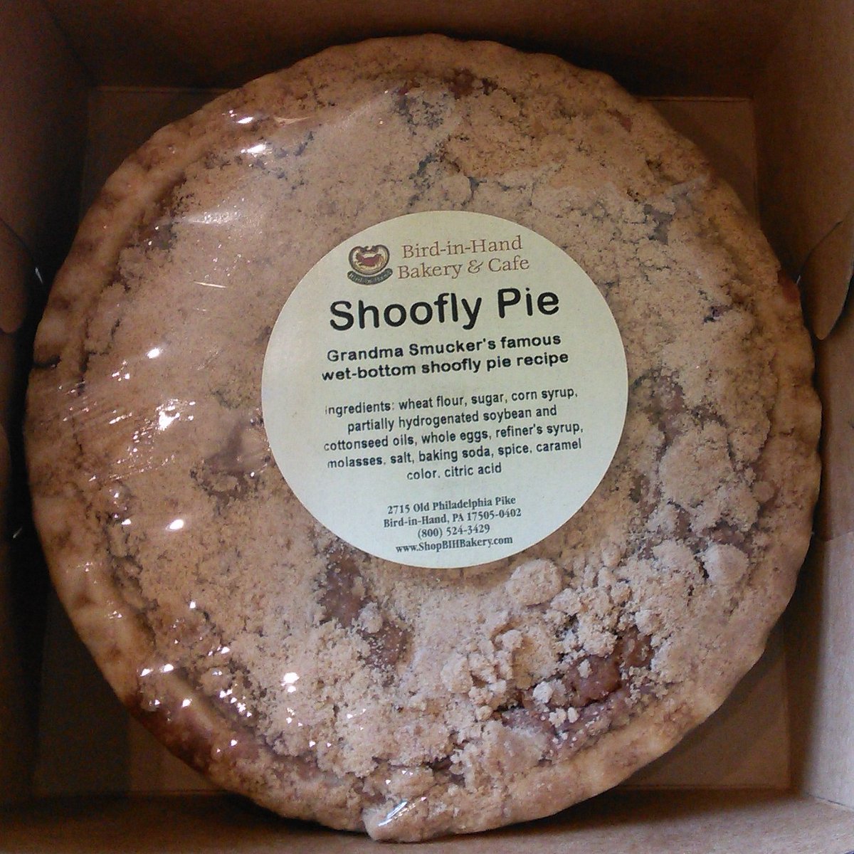 AbeOnVacation's tweet photo. This is the shoofly pie mentioned. No affiliation. No kickbacks. Just beautiful memories of deliciousness. It never occurred to me to check before now, but it appears they take orders online. Do it. Just do it now. Worst case scenario? You have some guilt about eating a whole pie on your own. Best case scenario? you might get to eat a whole pie on your own....
@BirdinHandNews #shooflypie