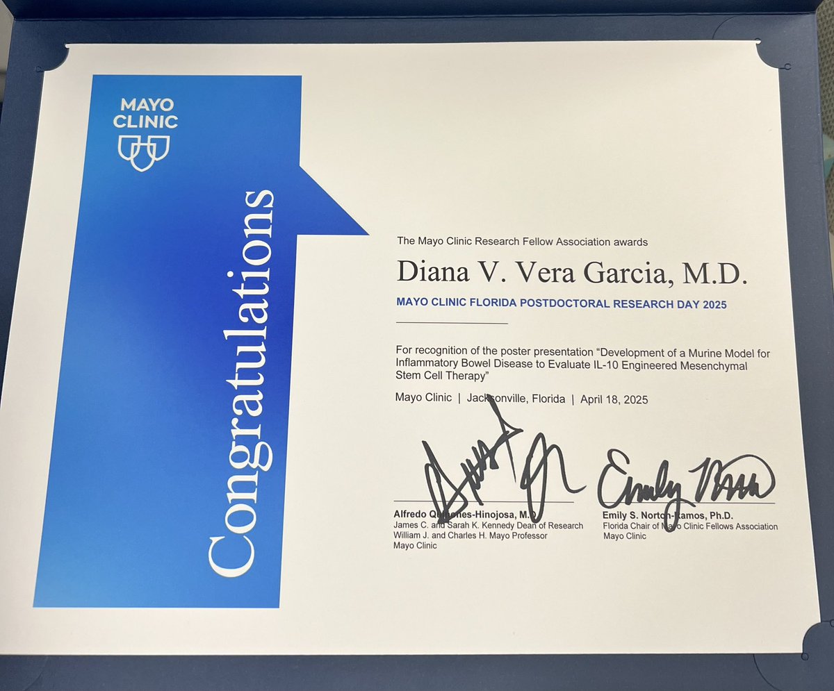 Diana V. Vera-Garcia MD (@drdianavera) on Twitter photo Very thrilled of today's <a href="/MayoMrfa/">Mayo Research Fellows’ Association (MRFA)</a> poster presentation. It is great to witness all of the great projects happening at <a href="/MayoClinic/">Mayo Clinic</a>!
It was exciting to share the advances of our current study!🐀🔬
Special thanks to my amazing team for their guidance! Very thrilled of today's <a href="/MayoMrfa/">Mayo Research Fellows’ Association (MRFA)</a> poster presentation. It is great to witness all of the great projects happening at <a href="/MayoClinic/">Mayo Clinic</a>!
It was exciting to share the advances of our current study!🐀🔬
Special thanks to my amazing team for their guidance!