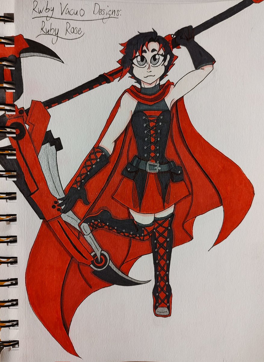 ThingyyyThe's tweet photo. @JudgmentalThe 
I did the Team RWBY girls in what I think their Vacuo designs could be and would love feed back on the final designs and concepts! 
Starting with Ruby! https://t.co/2AlZdOLhyv