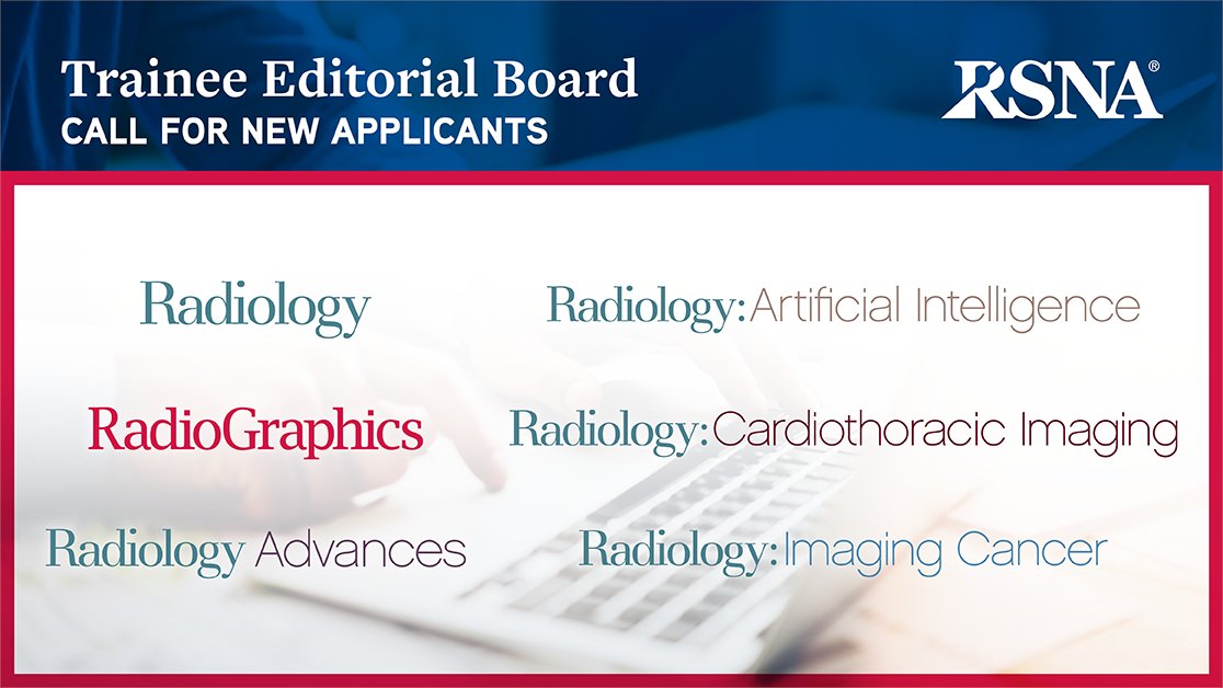 RSNA (@rsna) on Twitter photo Do you want to gain valuable experience in academic publishing & network with leaders in the field? Apply for the RSNA Trainee Editorial Boards! You'll create content, learn about editing & reviewing, & participate in editorial board meetings. bit.ly/3J2GLj3 Do you want to gain valuable experience in academic publishing & network with leaders in the field? Apply for the RSNA Trainee Editorial Boards! You'll create content, learn about editing & reviewing, & participate in editorial board meetings. bit.ly/3J2GLj3